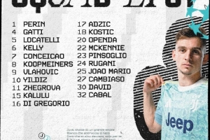 尤文公布?xì)W冠客戰(zhàn)黃潛21人名單：弗拉霍維奇、伊爾迪茲、戴維領(lǐng)銜