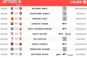 西甲第16輪時(shí)間：巴薩12月14日01:30對陣奧薩蘇納，皇馬15日出戰(zhàn)