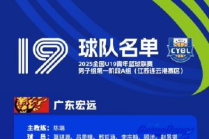 全國(guó)U19青年籃球聯(lián)賽男子組參賽名單：楊溢、王洪澤、陳家政在列