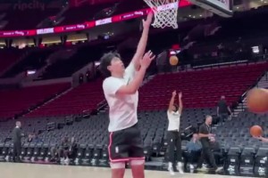 把終結練好??楊瀚森將迎來主場首秀，熱身猛練小勾手~